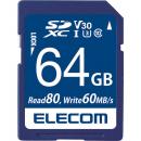 ELECOM MF-FS064GU13V3R SDXCカード/データ復旧サービス付/ビデオスピードクラス対応/UHS-I U3 80MB/s 64GB