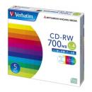 Verbatim SW80QP5V1 CD-RW 700MB PCデータ用 4倍速対応 5枚スリムケース入り ノンワイド印刷可能