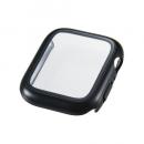 ELECOM AW-25DFCGPBK Apple Watch 44mm/フルカバーケース/プレミアムガラス/高透明/メタリック/ブラック