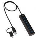 ELECOM U3HC-T070SBK USB HUB/USB-C変換アダプタ/5Gpbs/USB-A×7/セルフパワー/7ポート/ブラック