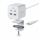 サンワサプライ TAP-B115UC-2W クランプ固定式タップ（簡単脱着・4方向向き変更・卓上使用対応・PD65W・ホワイト）