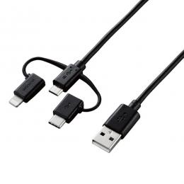 ELECOM MPA-AMBLCAD03BK スマートフォン用USBケーブル/3in1/microUSB+Type-C+Lightning/0.3m/ブラック