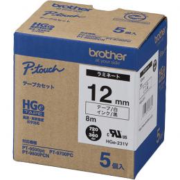 brother HGe-231V HGeテープ ラミネートテープ（白地/黒字）12mm 長さ8m 5本パック