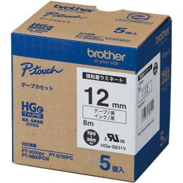 brother HGe-S631V HGeテープ 強粘着ラミネートテープ（黄色/黒字）12mm 長さ8m 5本パック