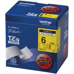 brother TZe-611V 【ブラザー純正】ピータッチ ラミネートテープ TZe-611V 幅6mm (黒文字/黄/お得5本パック)