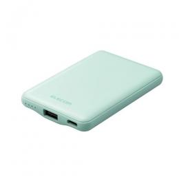 ELECOM DE-C37-5000GN モバイルバッテリー/リチウムイオン電池/おまかせ充電対応/12W対応/USB-A出力1ポート/Type-C入力5000mAh/グリーン