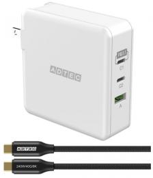 ADTEC APD-V140AC2-wC24-WH Power Delivery 3.1対応 GaN AC充電器/140W/USB Type-C 2ポート Type-A 1ポート/ホワイト & Type-C to Cケーブルセット