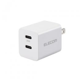 ELECOM MPA-ACCP35WH AC充電器/USB充電器/USB Power Delivery準拠/20W/USB-C2ポート/スイングプラグ/ホワイト