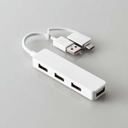 ELECOM U2H-CA4003BWH USB HUB2.0/Type-C変換アダプタ付き/カラフルモデル/バスパワー/4ポート/ホワイト