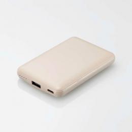 ELECOM DE-C45-5000GB モバイルバッテリー/リチウムイオン電池/薄型/15W出力/5000mAh/USB Type-C入出力1ポート/USB-A出力1ポート/&me/グレージュ