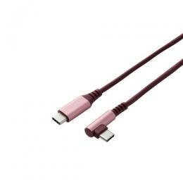 ELECOM U2C-CCL20NPN-IL ILMF/USB2.0ケーブル/C-Cタイプ/L字コネクタ/認証品/USB Power Delivery対応/3A出力/2.0m/ピンク