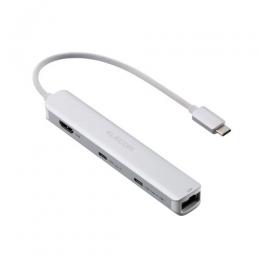 ELECOM DST-C30SV Type-C ドッキングステーション/充電専用USB-C×1/USB-C×1/USB-A×2/HDMI×1/LANポート付/シルバー