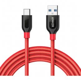 ANKER  A8169091 Anker PowerLine+ USB-C & USB-A ケーブル (USB3.0対応) 1.8m レッド