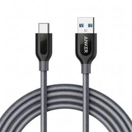 ANKER  A81690A1 Anker PowerLine+ USB-C & USB-A ケーブル (USB3.0対応) 1.8m グレー