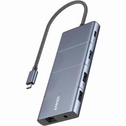 ANKER  A83880A1 Anker 565 USB-C ハブ (11-in-1) 10Gbps高速データ転送 4K HDMI DisplayPort 100W USB PD対応 USB3.2 Gen2 USB-C USB-A USB2.0 1Gbpsイーサネット microSD&SD (グレー)