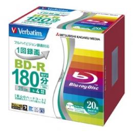 Verbatim VBR130YP20V1 BD-R(Video) 1回録画用 130分 1-4倍速 1枚5mmケース（透明）20P インクジェットプリンタ対応（ホワイト） ワイド印刷エリア対応