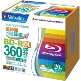 Verbatim VBR260YP20V1 BD-R(Video) <片面2層> 1回録画用 260分 1-4倍速 1枚5mmスリムケース20P インクジェットプリンタ対応（ホワイト) ワイド印刷エリア対応