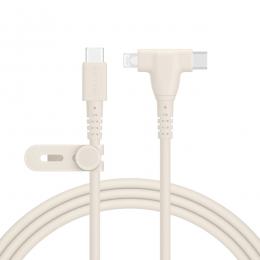 オウルテック MOT-2IN1G200-AM MOTTERU 2in1 USB-C to Lightning & USB-C シリコンケーブル（MOT-2IN1G） 2m アーモンドミルク