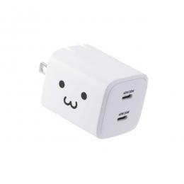 ELECOM MPA-AC10640WF AC充電器/スマホ・タブレット用/USB PD/40W/USB-C×2/スイングプラグ/しろちゃん