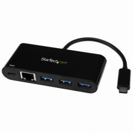 StarTech.com HB30C3AGEPD USBType-C接続3ポート増設USB3.0ハブRJ-45ギガビットイーサネット対応USB給電(PowerDelivery)対応USB-C-3xUSB-A/1xGbE