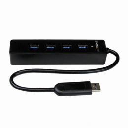 StarTech.com ST4300PBU3 4ポートSuperSpeedUSB3.0ハブポータブルミニUSBHub1xUSB3.0A(オス)-4xUSB3.0A(メス)接続ケーブル内蔵ブラック