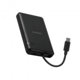 ELECOM DE-C62-5000BK モバイルバッテリー/リチウムイオン電池/5000mAh/12W/USB-C/USB-Cケーブル一体/ブラック