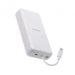 ELECOM DE-C64-20000WH モバイルバッテリー/リチウムイオン電池/20000mAh/USB PD/20W/USB-C/USB-Cケーブル一体/ホワイト