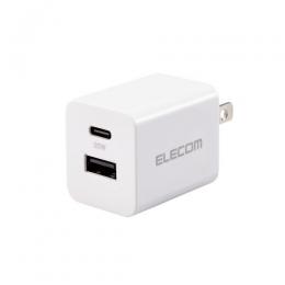 ELECOM MPA-AC12020WH AC充電器/USB充電器/スマホ・タブレット用/USB PD対応/20W/USB-C/USB-A/スイングプラグ/ホワイト