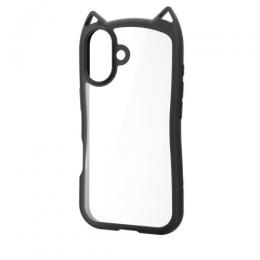 ELECOM PM-A25AFCCATBK iPhone 17/ハイブリッドケース/フレームカラー/CAT/メタルステッカー付/ナイトキャット