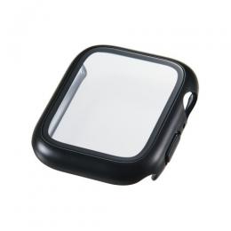 ELECOM AW-25DFCGPBK Apple Watch 44mm/フルカバーケース/プレミアムガラス/高透明/メタリック/ブラック