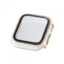 ELECOM AW-25EFCGJWH Apple Watch 40mm/フルカバーケース/プレミアムガラス/高透明/ゴールドライン/ホワイト