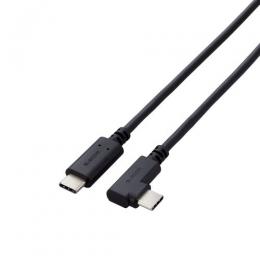 ELECOM U2C-CCLY15NBK USB2.0ケーブル/C-Cタイプ/認証品/USB Power Delivery対応/L字コネクタ/やわらか/1.5m/ブラック