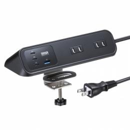 サンワサプライ TAP-B114UC-2BK クランプ固定式タップ（AC4個口＋USB-C×3＋USB-A×1・PD65W・ブラック）