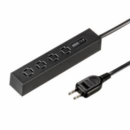 サンワサプライ TAP-SPSLIM4MG-2BK スリムタップ（AC4個口・マグネット付き・雷ガード付き）