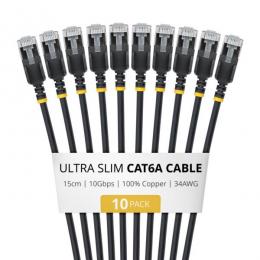 StarTech.com 6ASTP34BKS15CM10PK CAT6A LANケーブル/超スリム/15cm/10本入/ブラック/ツメ折れ防止/FTP/超極細 イーサネットケーブル