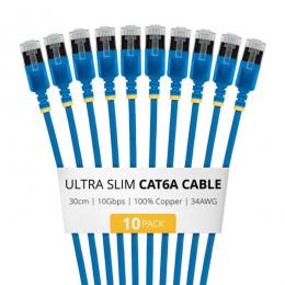 StarTech.com 6ASTP34BLS30CM10PK CAT6A LANケーブル/極細/30cm/10本セット/ブルー/FTPシールド/34AWG/純銅導体/スナッグレス