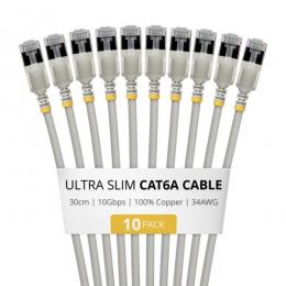 StarTech.com 6ASTP34GRS30CM10PK CAT6A LANケーブル/超スリム/30cm/10本入/グレー/ツメ折れ防止/FTP/超極細 イーサネットケーブル