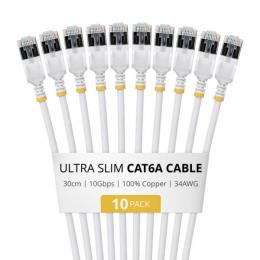 StarTech.com 6ASTP34WHS30CM10PK CAT6A LANケーブル/超スリム/30cm/10本入/ホワイト/ツメ折れ防止/FTP/超極細 イーサネットケーブル