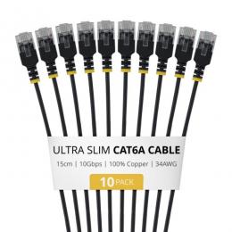 StarTech.com 6AUTP34BKS15CM10PK CAT6A LANケーブル/超スリム/15cm/10本セット/ブラック/UTP/34AWG/純銅導体/個別試験済