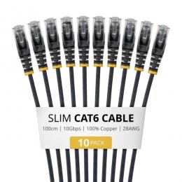 StarTech.com N6PAT100CMBKS10PK CAT6スリムLANケーブル/10本セット/1m/ブラック/RJ45/100W PoE/UTP/LSZH/カテゴリ6