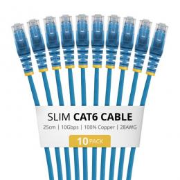 StarTech.com N6PAT25CMBLS10PK CAT6スリムLANケーブル/10本セット/25cm/ブルー/RJ45/100W PoE/UTP/LSZH/カテゴリ6