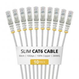 StarTech.com N6PAT50CMGRS10PK CAT6スリムLANケーブル/10本セット/50cm/グレー/RJ45/100W PoE/UTP/LSZH/カテゴリ6