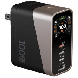 ATEN UP5100 100W 4ポート PD3.0対応 折り畳み式電源プラグ スマートディスプレイ搭載急速充電器 (急速充電対応USBケーブル1本同梱)