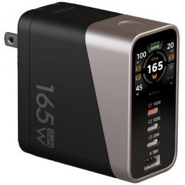 ATEN UP5165 165W 4ポート PD3.1対応 折り畳み式電源プラグ スマートディスプレイ搭載急速充電器 (急速充電対応USBケーブル1本同梱)